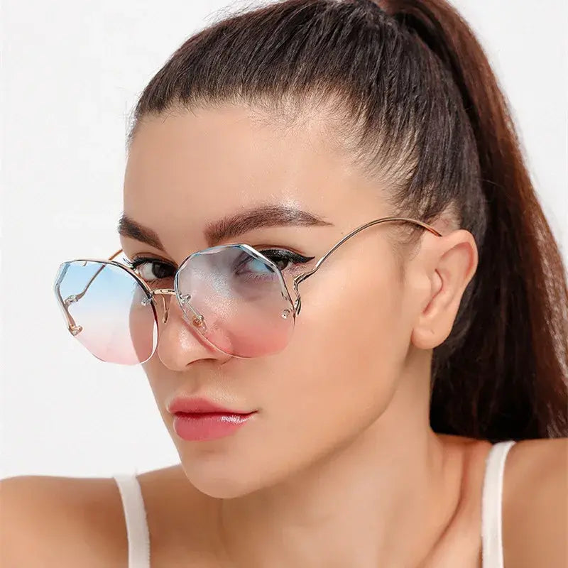 Women's Rimless Sunglasses Polygon Fashion Popular Women Men Shades