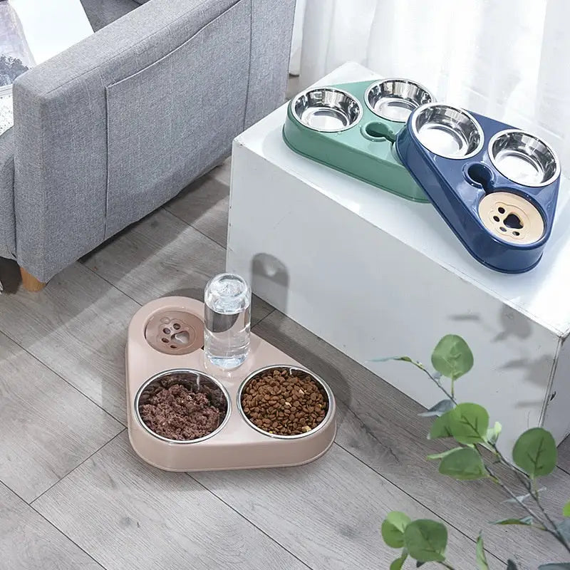 Pet Food Bowl 3-in-1 with Automatic Drinking Feeder