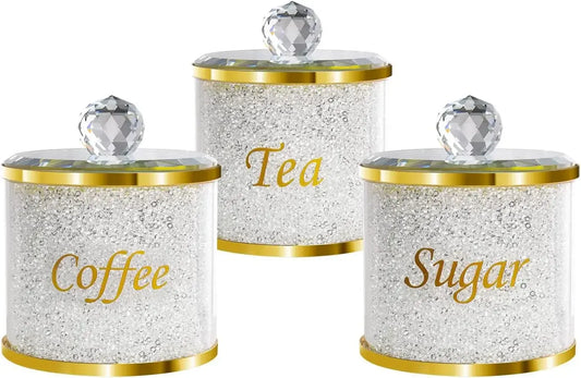 Crushed Diamonds Sparkle Glass Canister Storage Jar Set