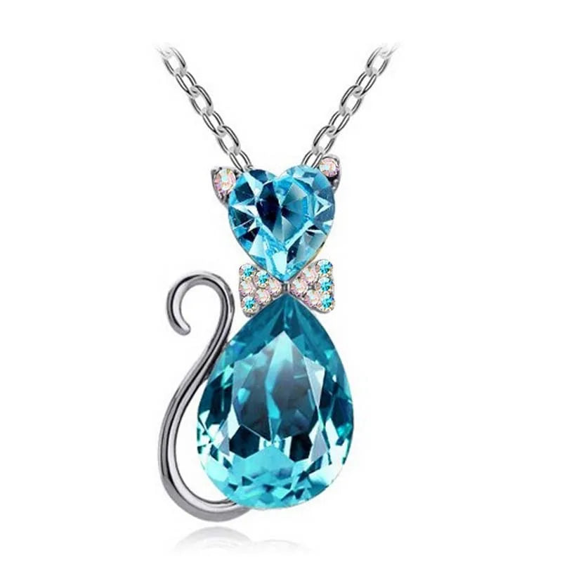 Heart Crystal Cat Pendant Necklace