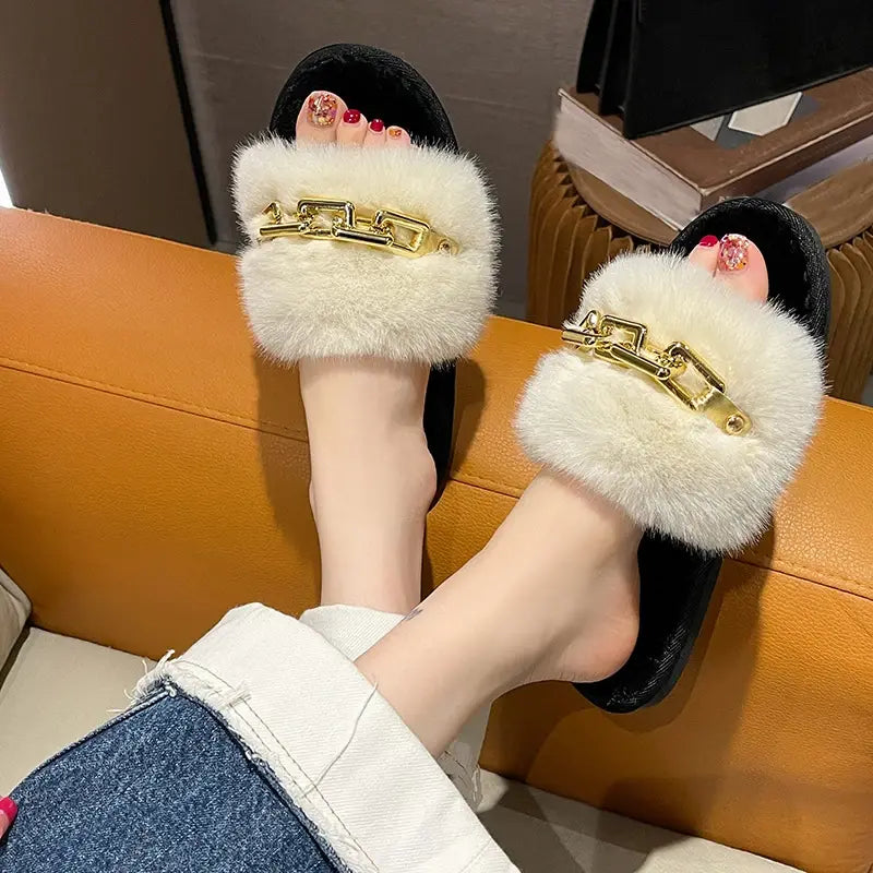 Casual Faux Fluffy Slippers