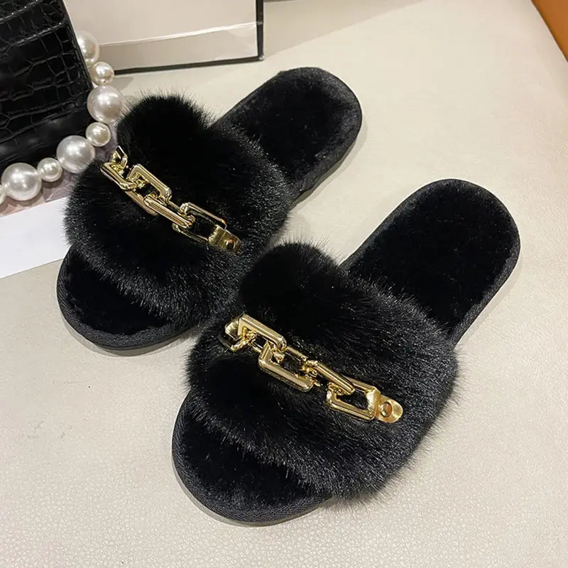 Casual Faux Fluffy Slippers