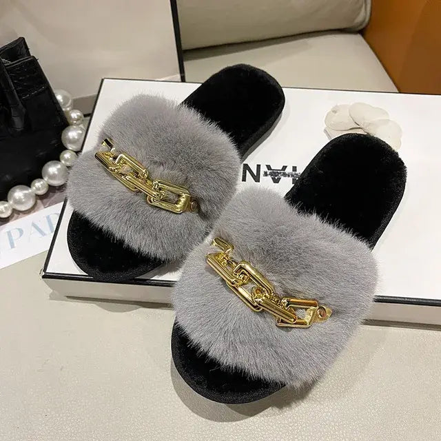 Casual Faux Fluffy Slippers