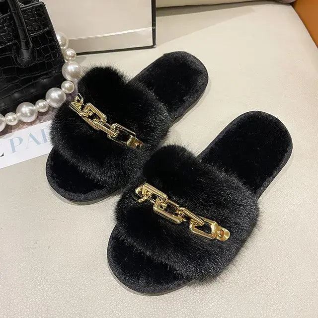 Casual Faux Fluffy Slippers