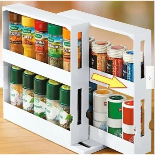 Double Layer Rotating Kitchen Spice Organizer Rack