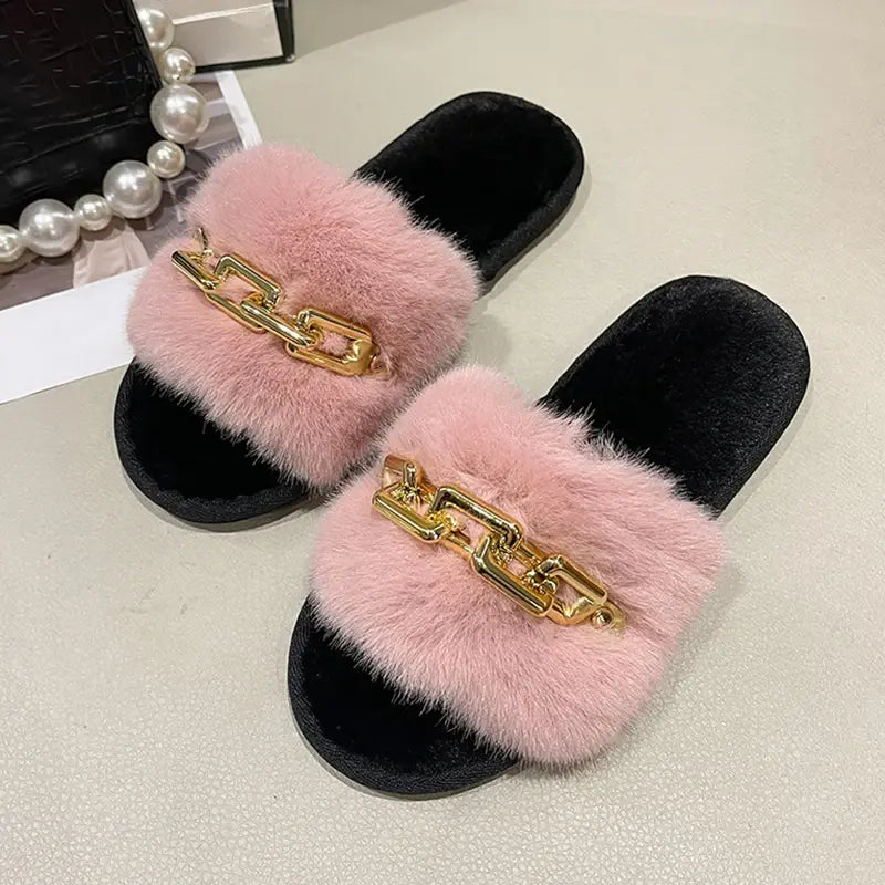 Casual Faux Fluffy Slippers