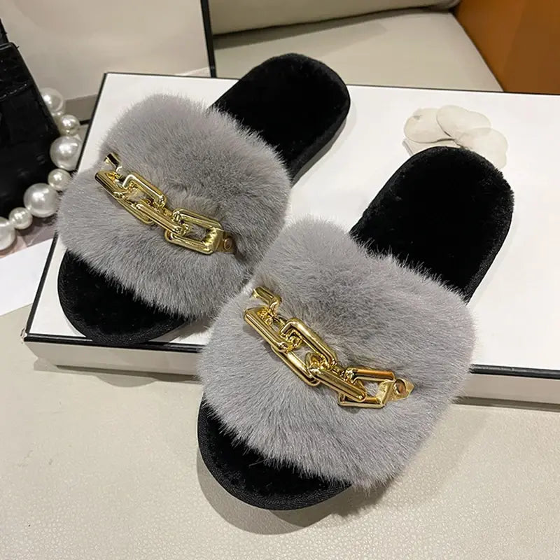 Casual Faux Fluffy Slippers