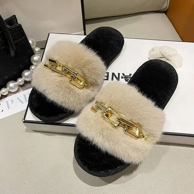 Casual Faux Fluffy Slippers