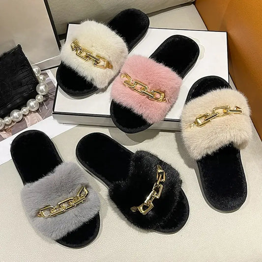 Casual Faux Fluffy Slippers