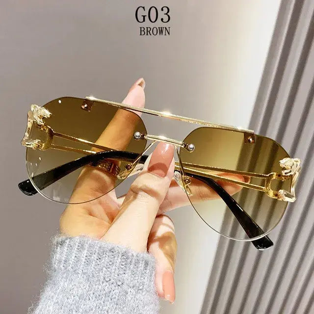 Women Trendy Luxury Fashion Rimless Designer Sunglasses