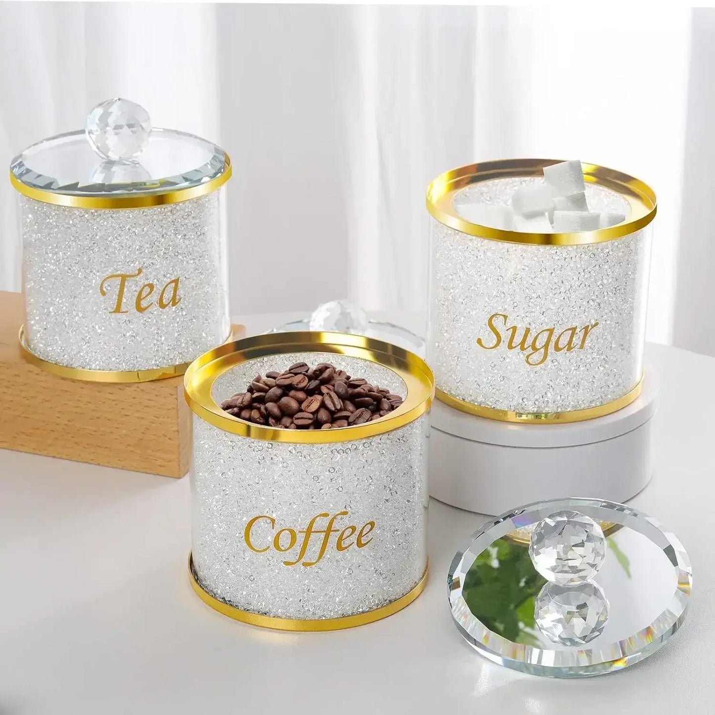 Crushed Diamonds Sparkle Glass Canister Storage Jar Set