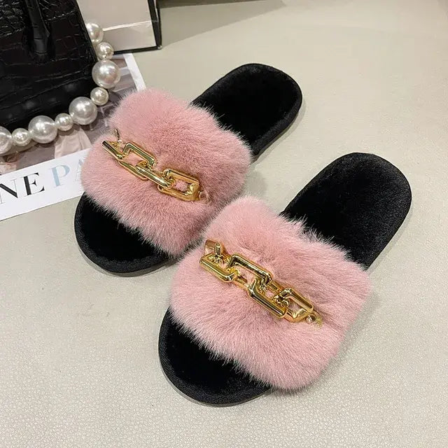 Casual Faux Fluffy Slippers