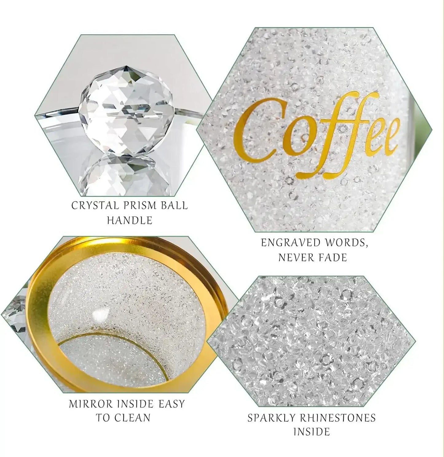 Crushed Diamonds Sparkle Glass Canister Storage Jar Set