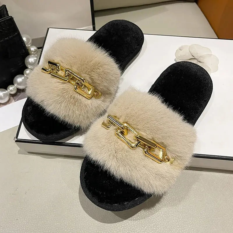 Casual Faux Fluffy Slippers