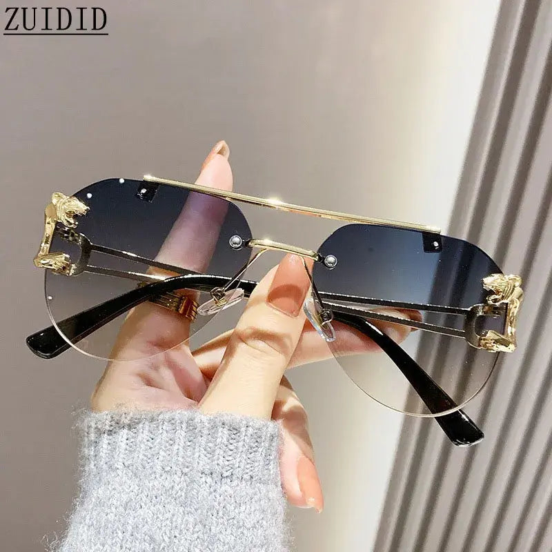 Women Trendy Luxury Fashion Rimless Designer Sunglasses